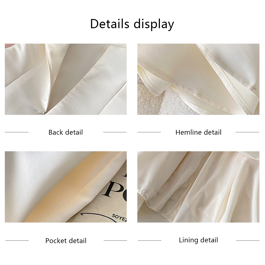 Elegant Square Neck Satin Midi Dress - Beige