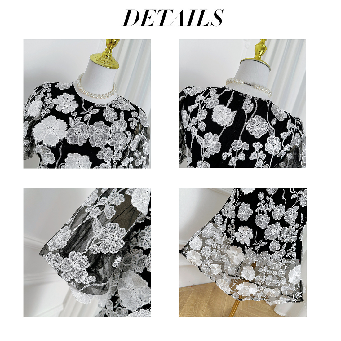 Floral Embroidered Lantern Sleeve Dress
