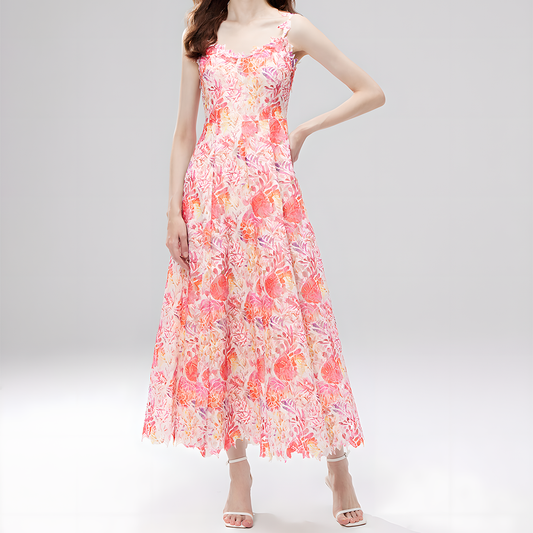 Floral Spaghetti Strap Mesh Dress for Women