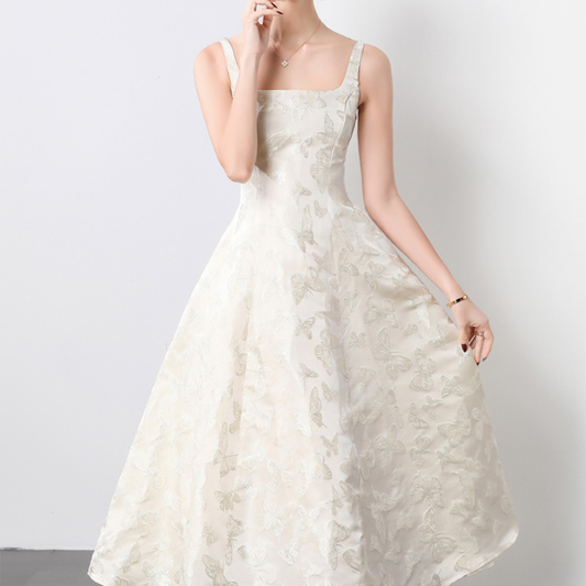 Elegant Sleeveless Jacquard Flared Dress