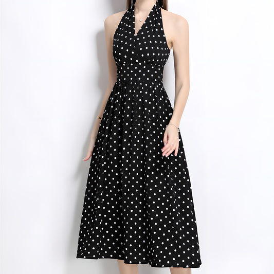 Retro Sleeveless Polka Dot Backless Dress
