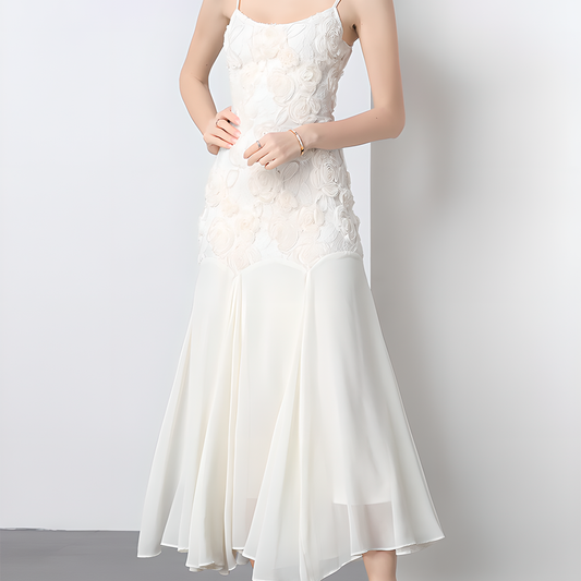 Embroidered Rose Strap Fish Tail Maxi Dress
