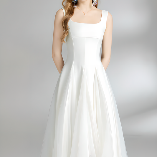 Chic White Tulle Mesh Midi Dress