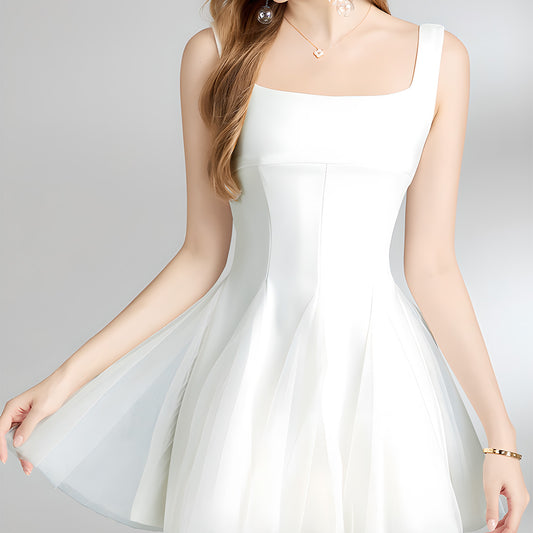 White Sleek High-Waist Mesh Dress