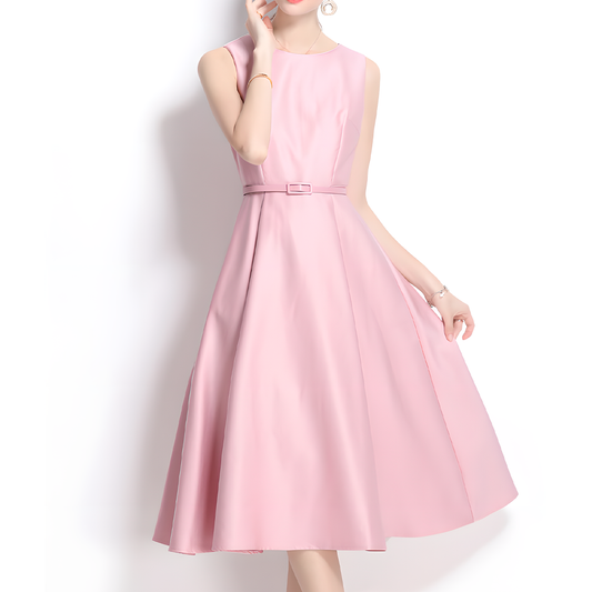 Elegant Round Neck Sleeveless Flared Dress