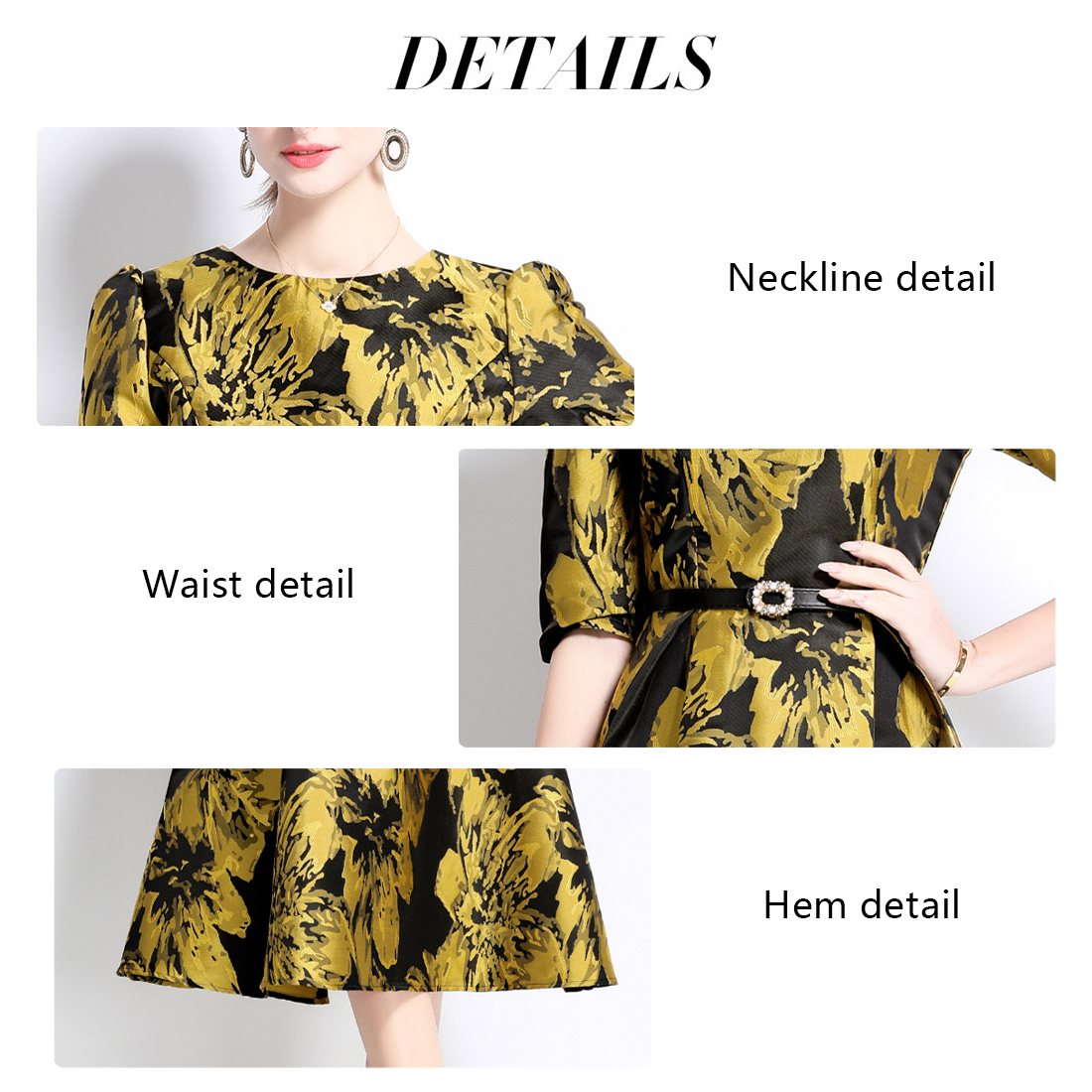 Vintage-Inspired Jacquard Dress with Belt