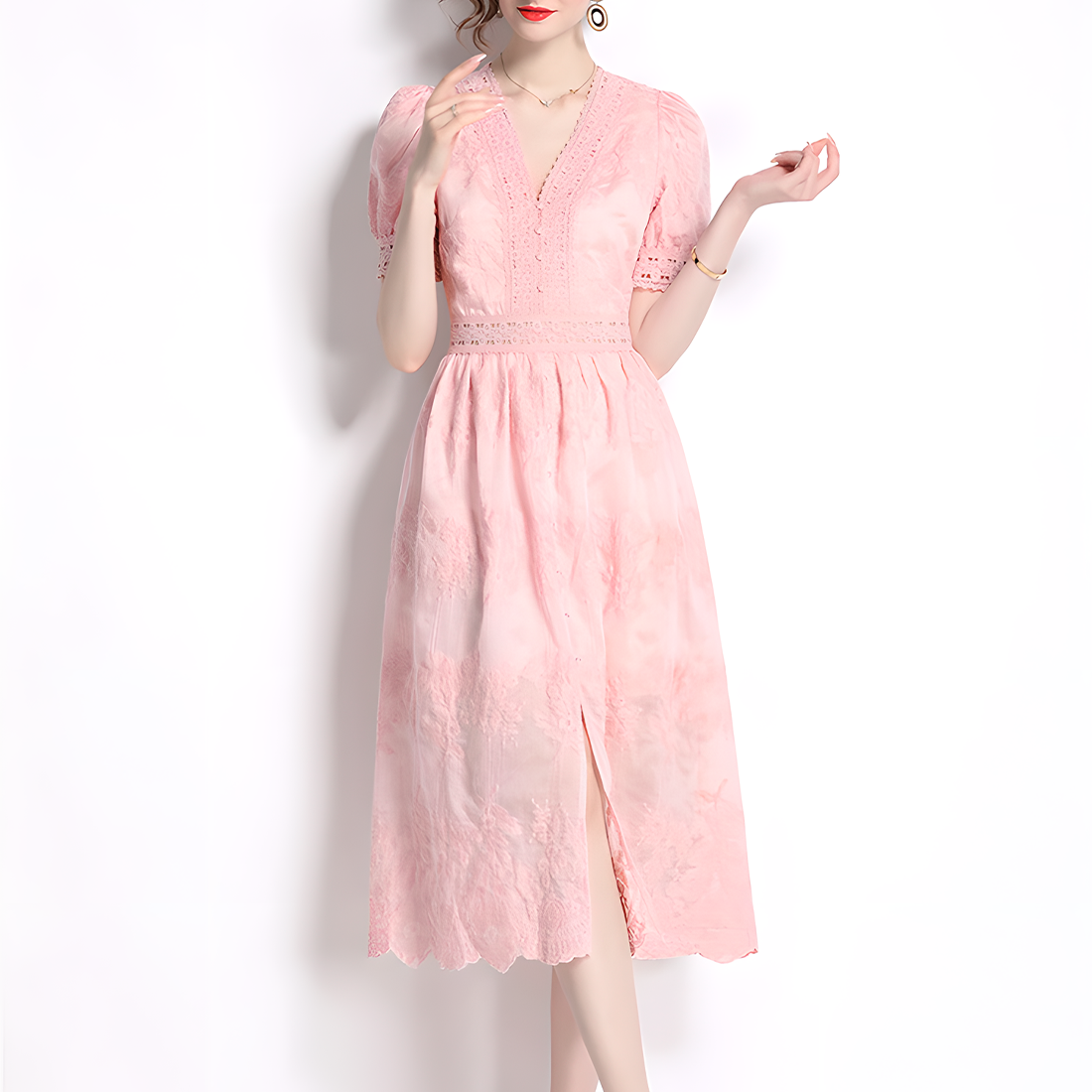 Fashion Romantic Lace Detail Pink Dress
