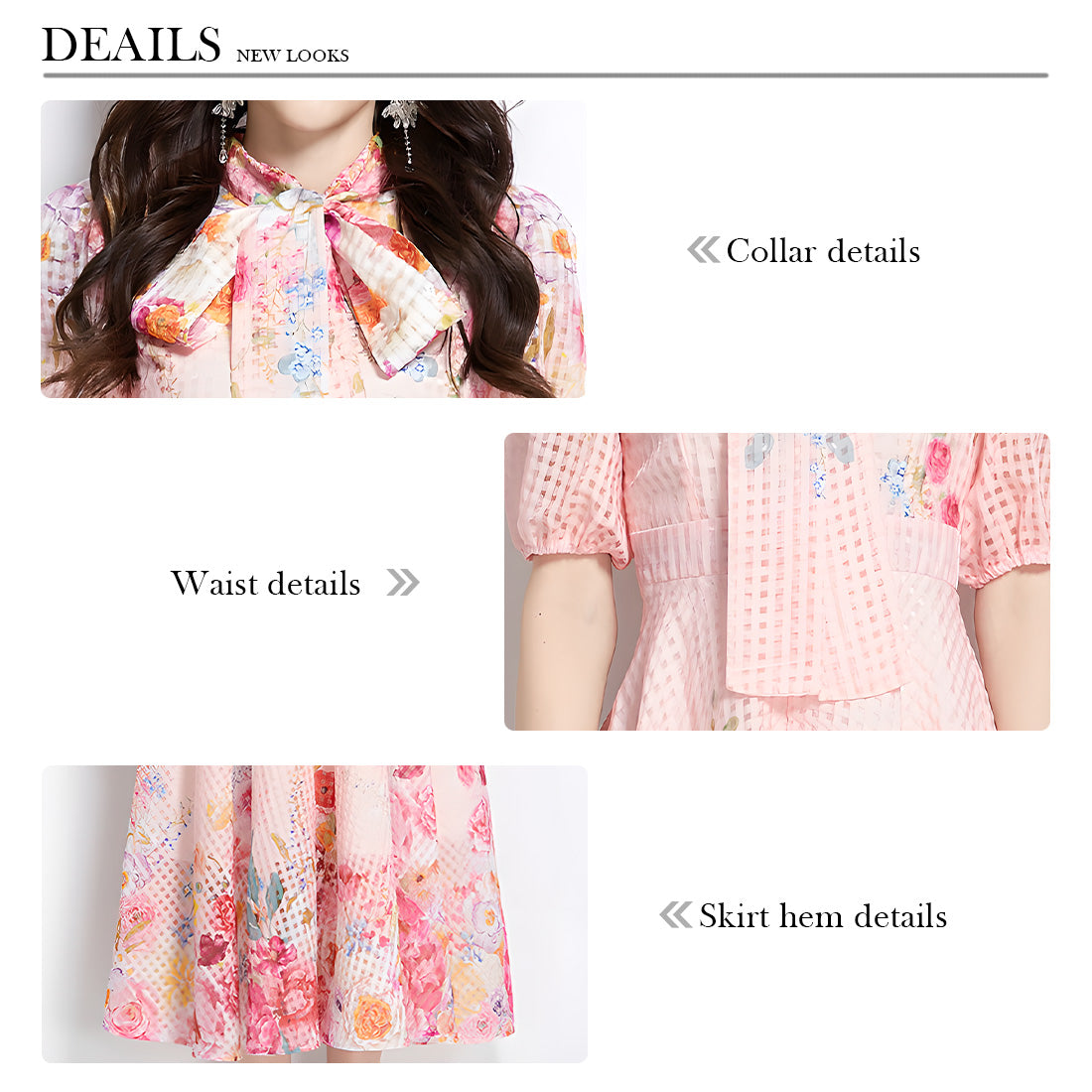 Royal-Inspired Floral Print Dress with Bow Tie