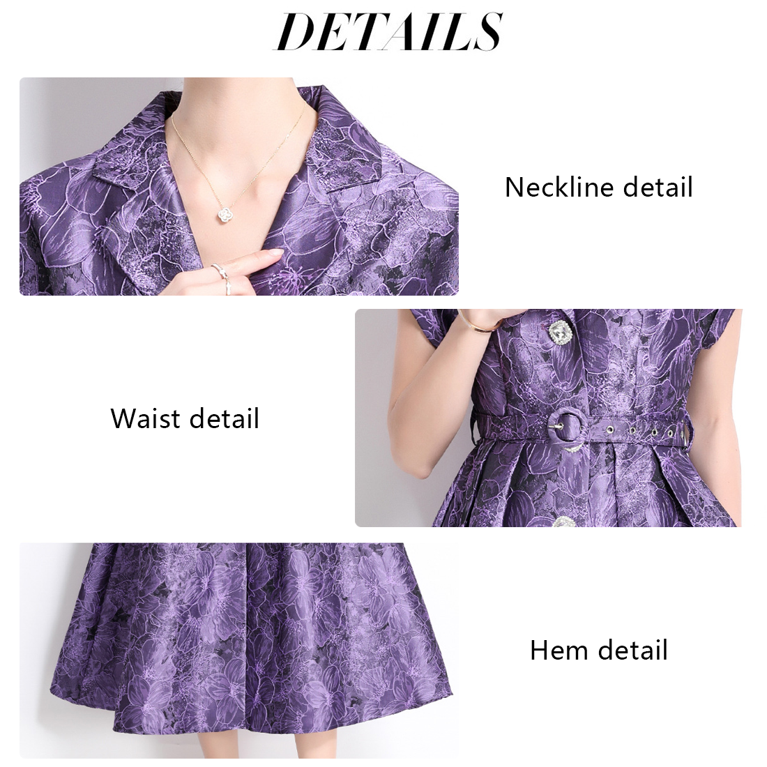 Elegant Floral Jacquard Dress with Belt