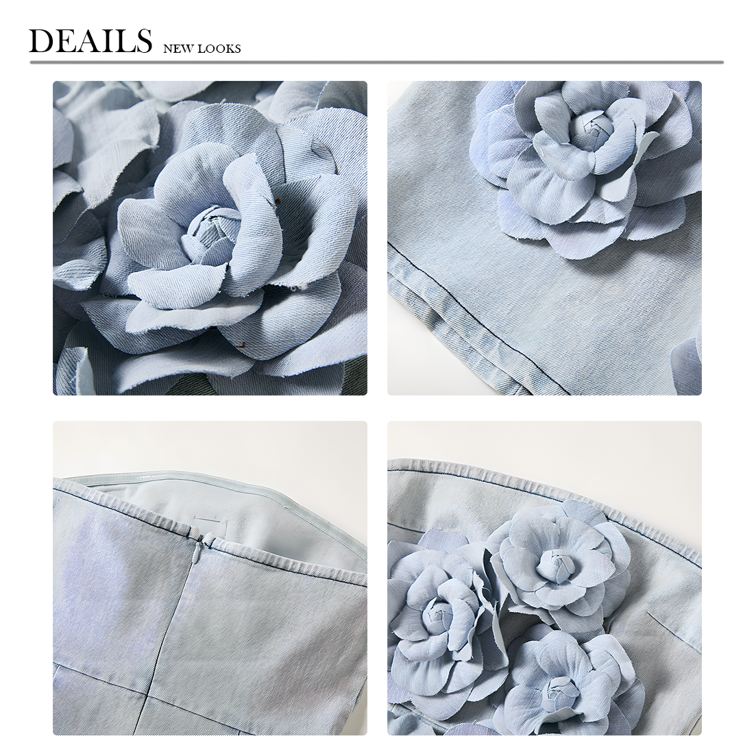 3D Floral Off-the-Shoulder Denim Mini Dress