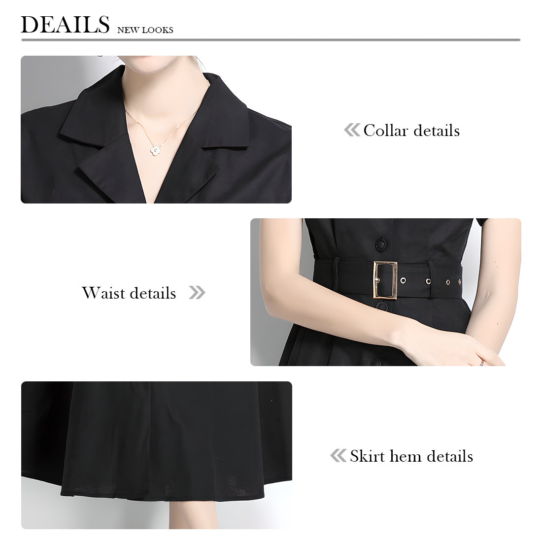 Black Short-Sleeve Shirt Dress with Belt