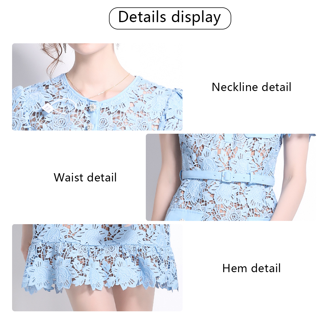 Elegant Lace Short Sleeve Dress with Crystal Buttons