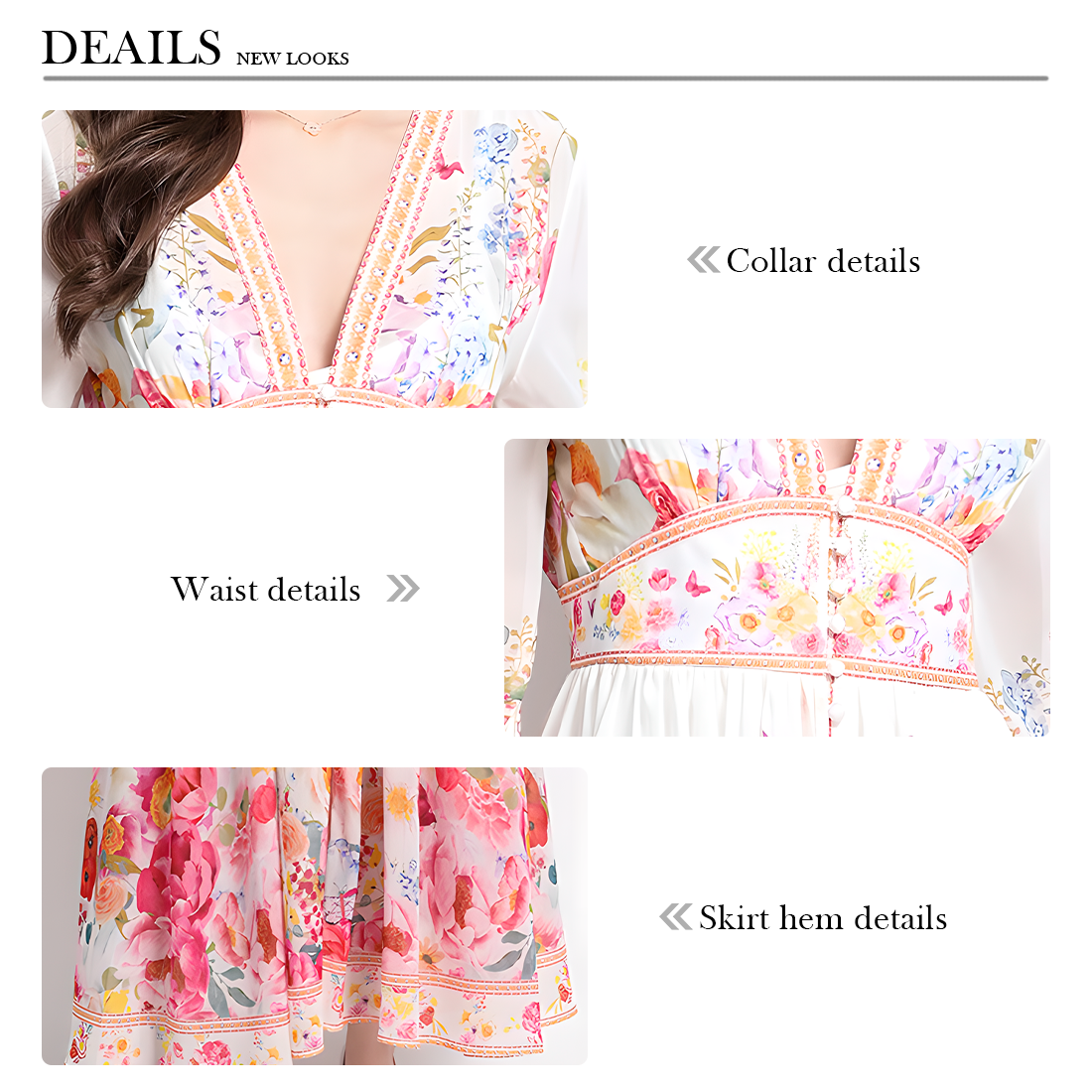 Floral Print Midi Dress with V-Neck and Flared Sleeves