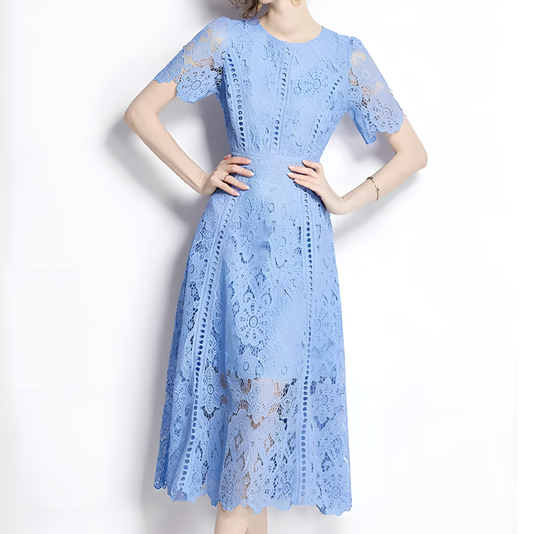 Charming Floral Lace Midi Dress