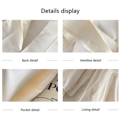 Elegant Square Neck Satin Midi Dress - Beige