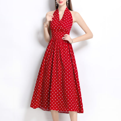 Retro Sleeveless Polka Dot Backless Dress