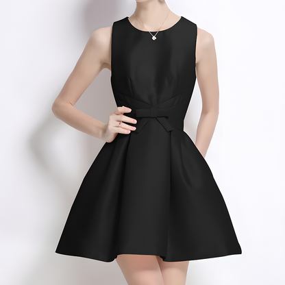 Round Neck Sleeveless Dress with Bow Detail