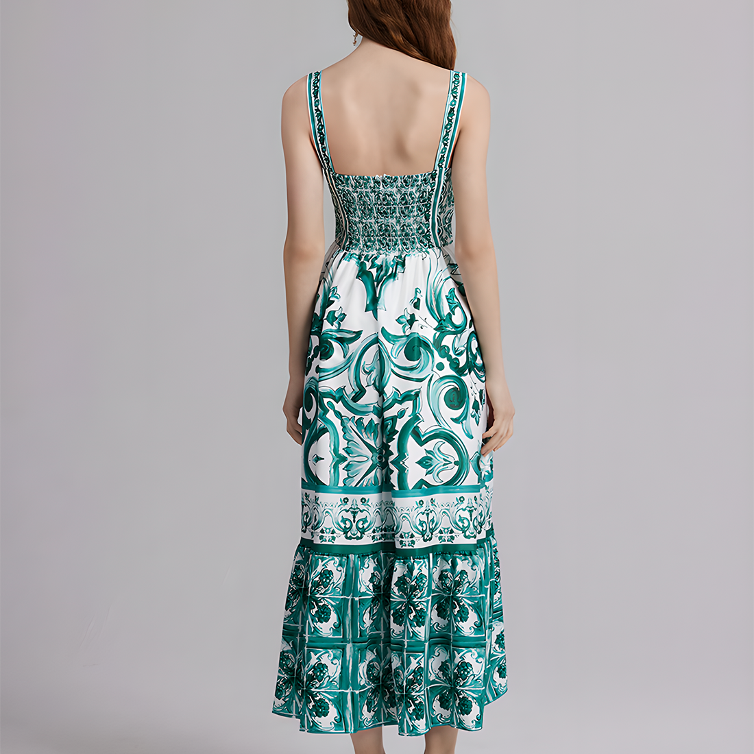 Charming Floral Printed Inspired Spaghetti Strap Midi Dress