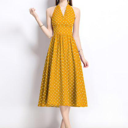 Retro Sleeveless Polka Dot Backless Dress