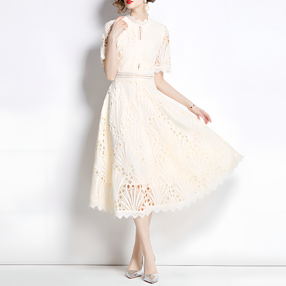 French Lace Dress with Fan-Shaped Patterns