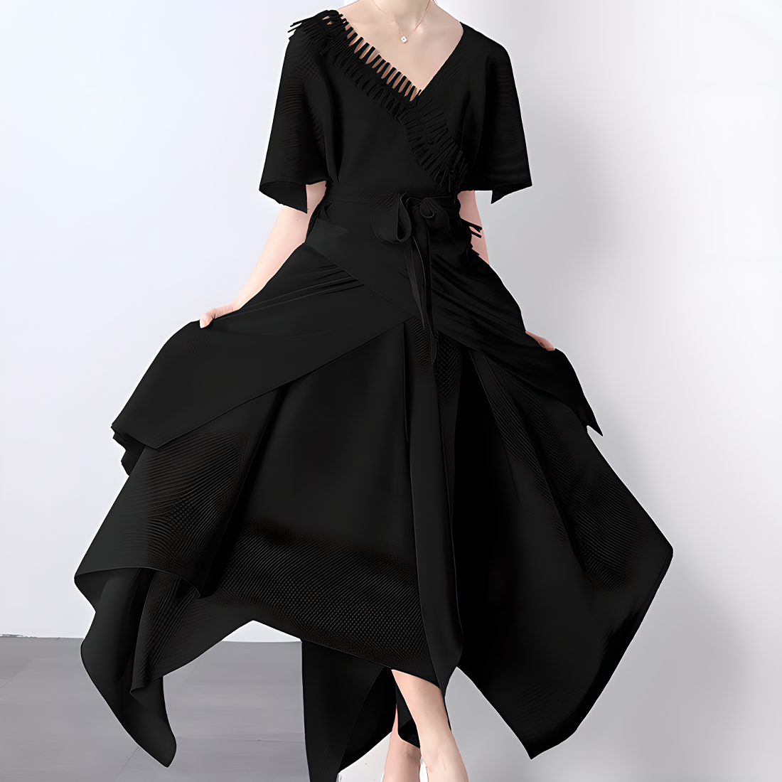 Asymmetric Pleated Skirt Vest Dress Set