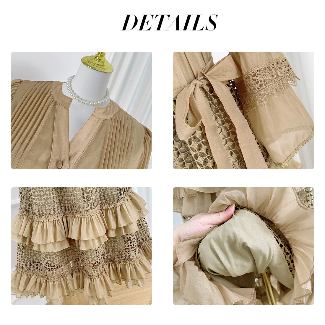 French Vintage Lace Patchwork Bell Sleeve Dress