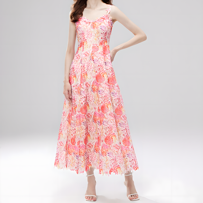 Floral Spaghetti Strap Mesh Dress for Women