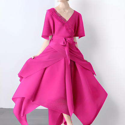 Asymmetric Pleated Skirt Vest Dress Set