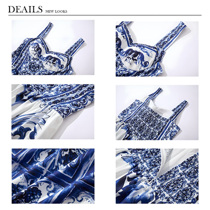 Charming Floral Printed Inspired Spaghetti Strap Midi Dress