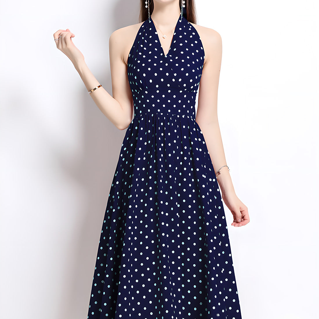 Retro Sleeveless Polka Dot Backless Dress
