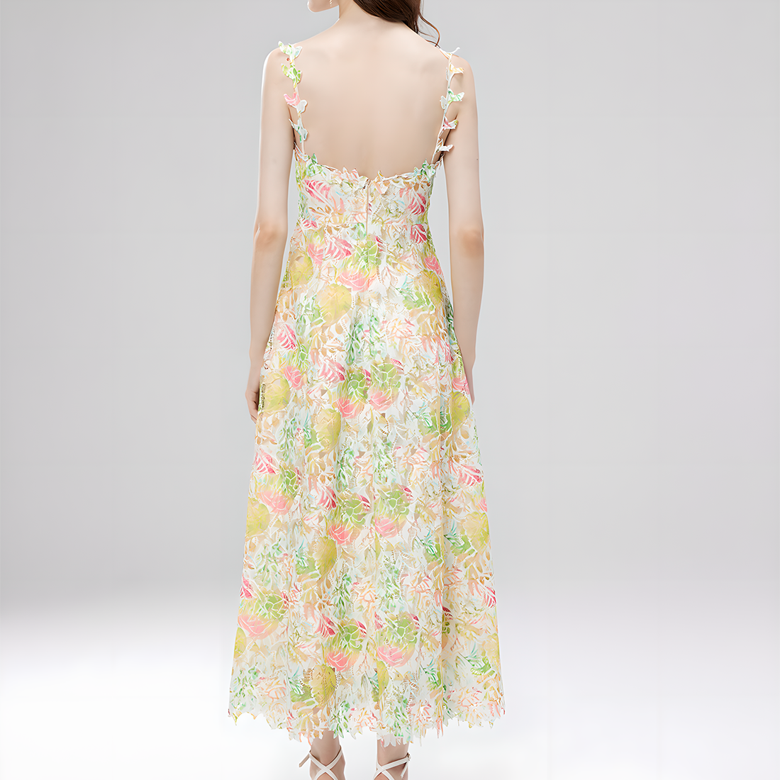 Floral Spaghetti Strap Mesh Dress for Women