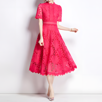 French Lace Dress with Fan-Shaped Patterns