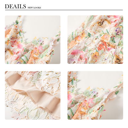 Floral Spaghetti Strap Mesh Dress for Women