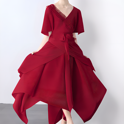 Asymmetric Pleated Skirt Vest Dress Set