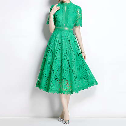 French Lace Dress with Fan-Shaped Patterns