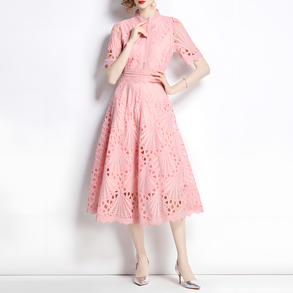 French Lace Dress with Fan-Shaped Patterns