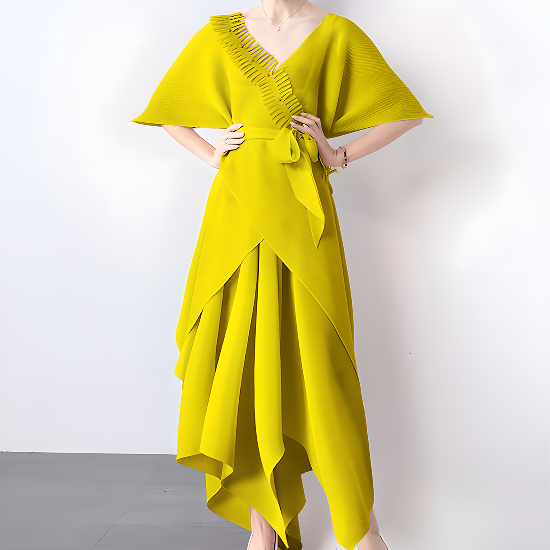 Asymmetric Pleated Skirt Vest Dress Set