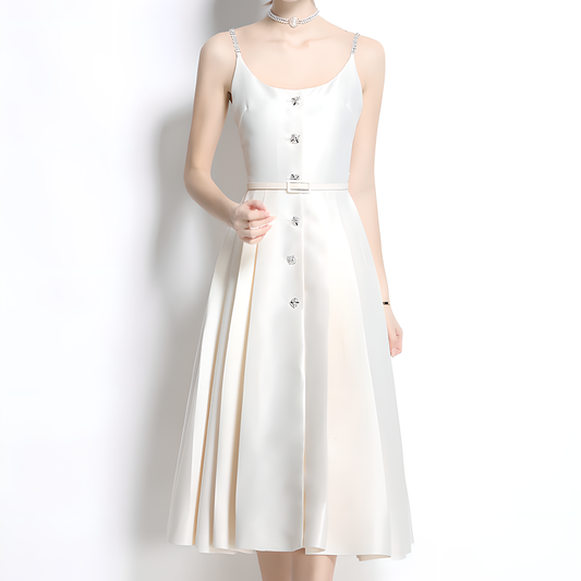 Luxury Midi Dress with Crystal-Embellished Straps