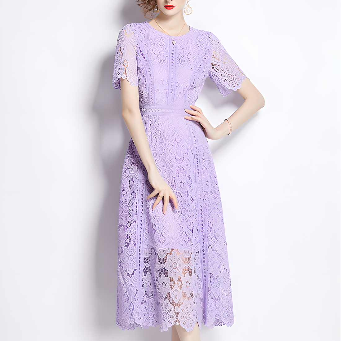 Charming Floral Lace Midi Dress