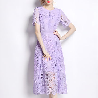 Charming Floral Lace Midi Dress