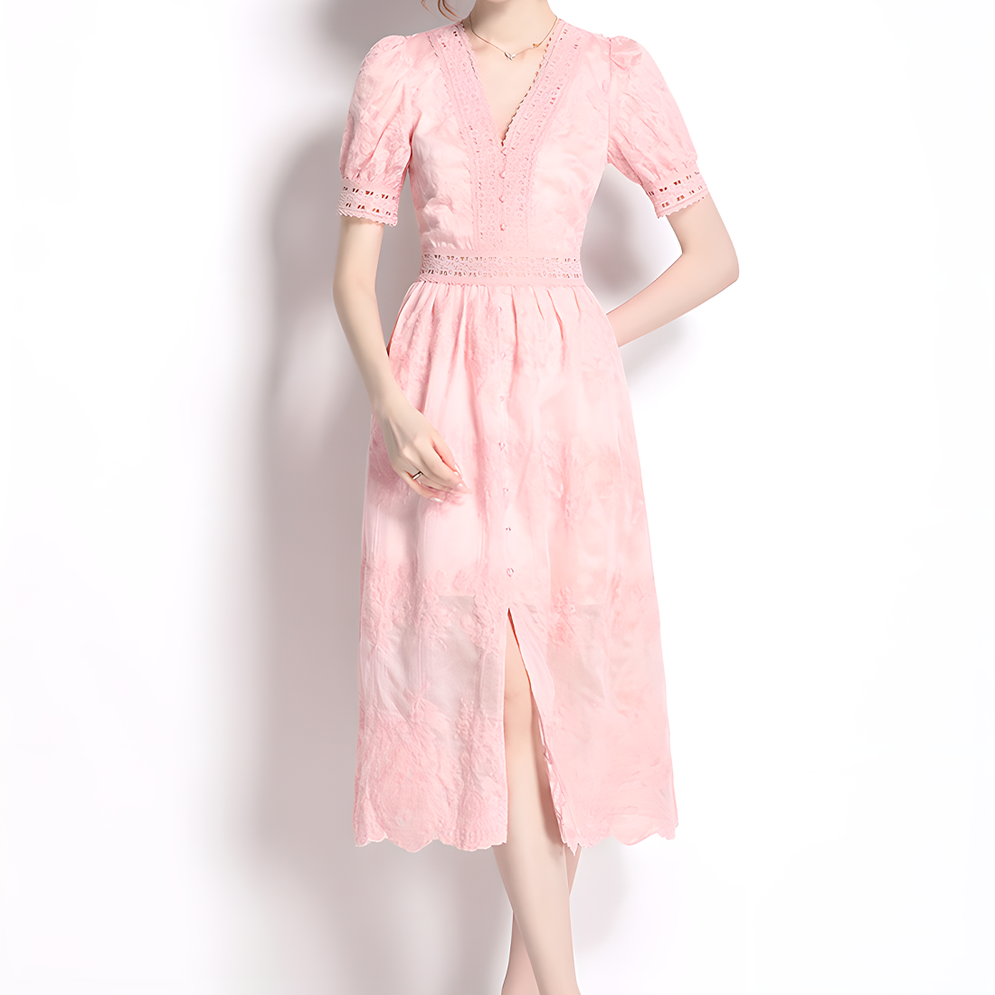 Fashion Romantic Lace Detail Pink Dress