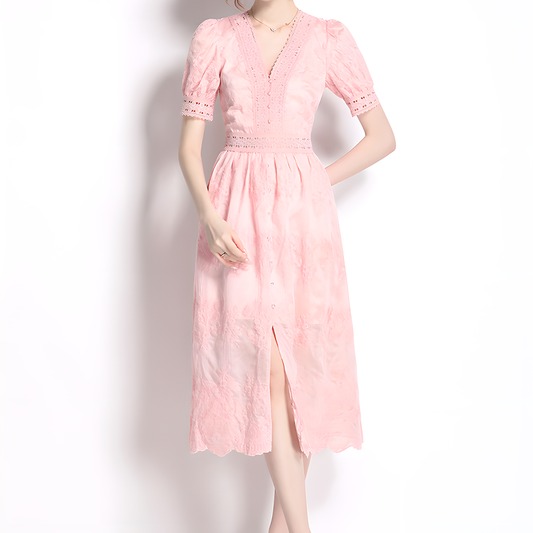 Fashion Romantic Lace Detail Pink Dress