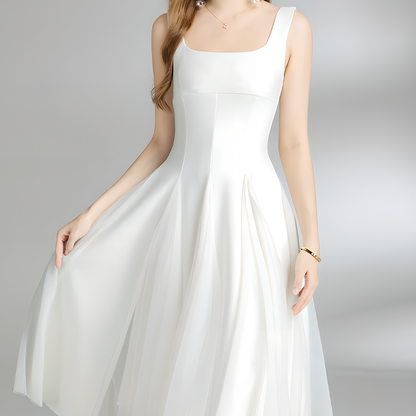 Chic White Tulle Mesh Midi Dress