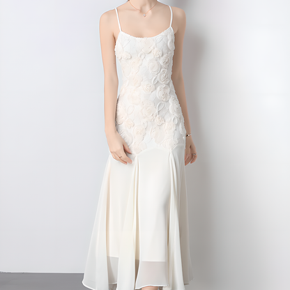 Embroidered Rose Strap Fish Tail Maxi Dress