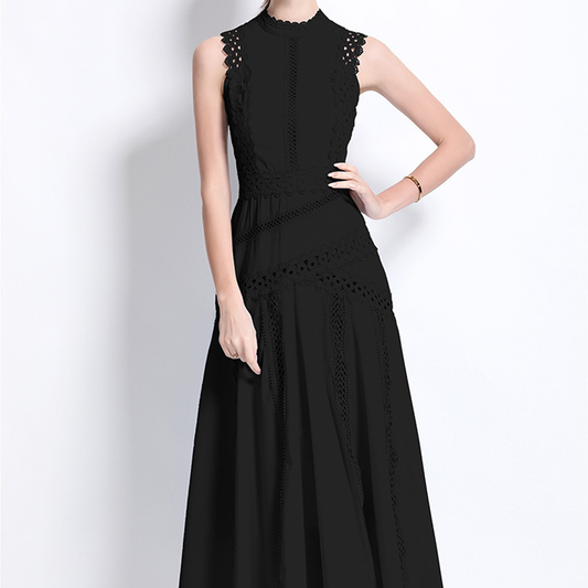 Elegant Lace-Trimmed Sleeveless Dress