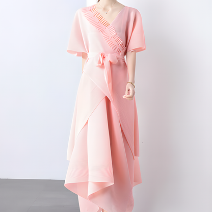 Asymmetric Pleated Skirt Vest Dress Set