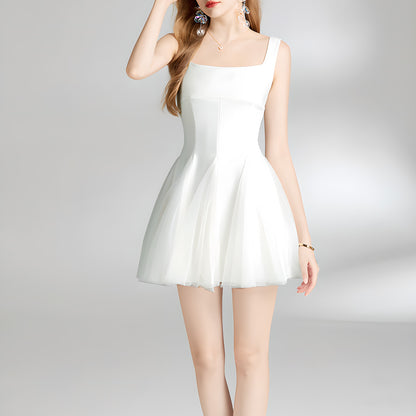 White Sleek High-Waist Mesh Dress