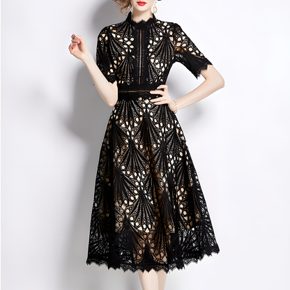 French Lace Dress with Fan-Shaped Patterns