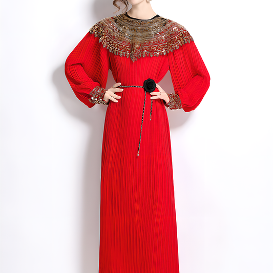 High-End Sequined Gown with Lantern Sleeves