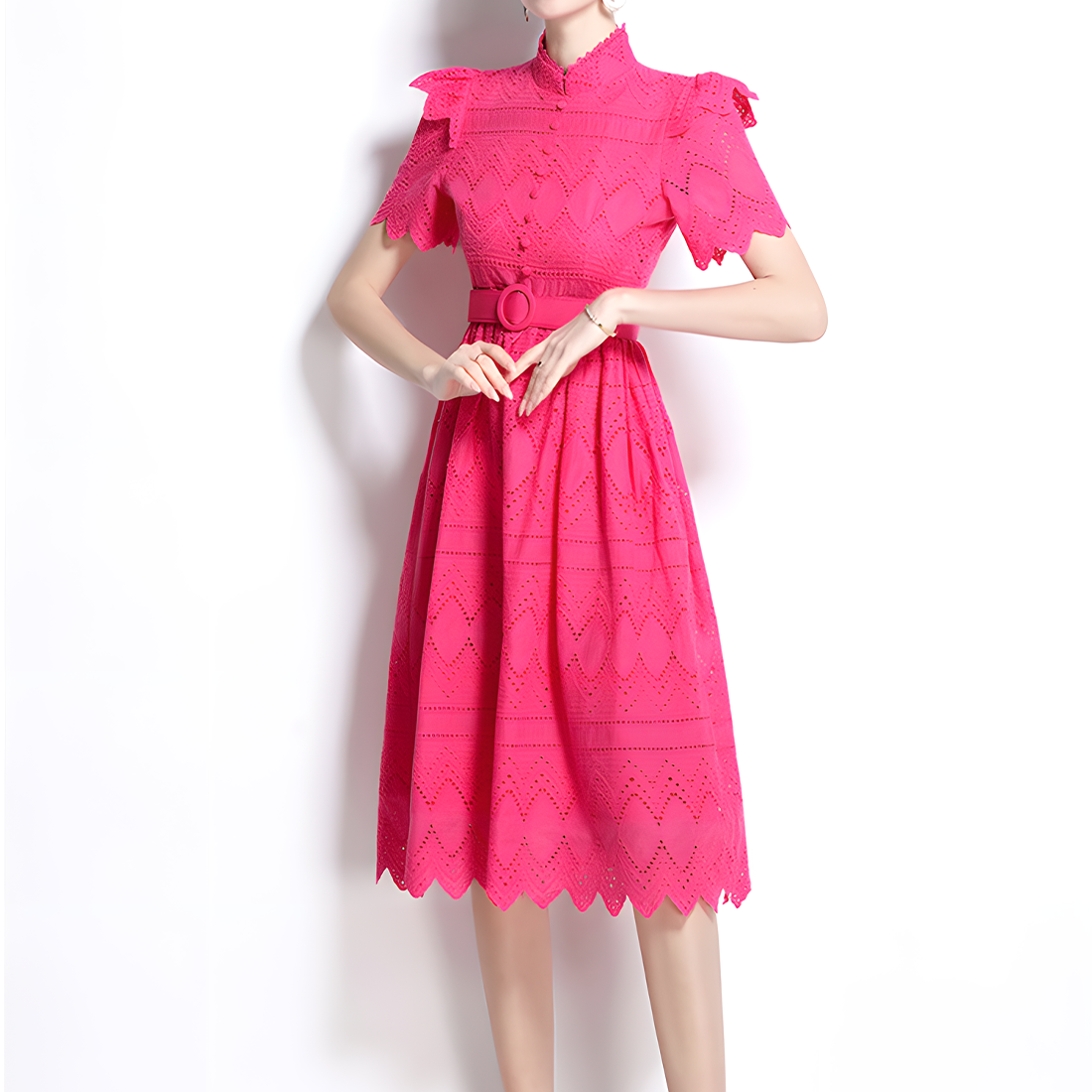 Retro Romantic Eyelet Embroidery Dress